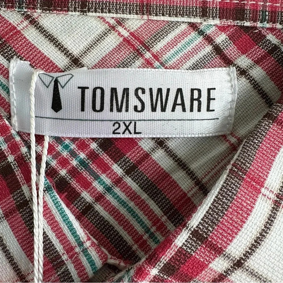NWT Tomsware Mens Western Button Front Shirt Size 2XL Red White Long Sleeve - Picture 4 of 7